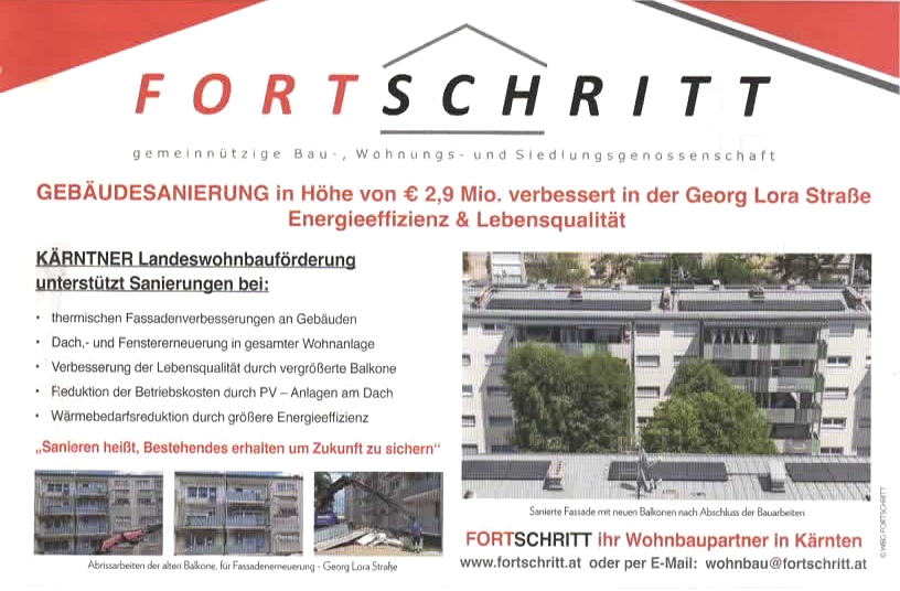 FORTSCHRITT sanierte Gebäude in der Georg Lora Straße